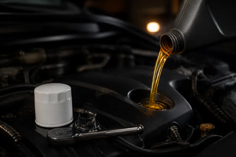 Troca de óleo do motor com filtro novo sendo instalado